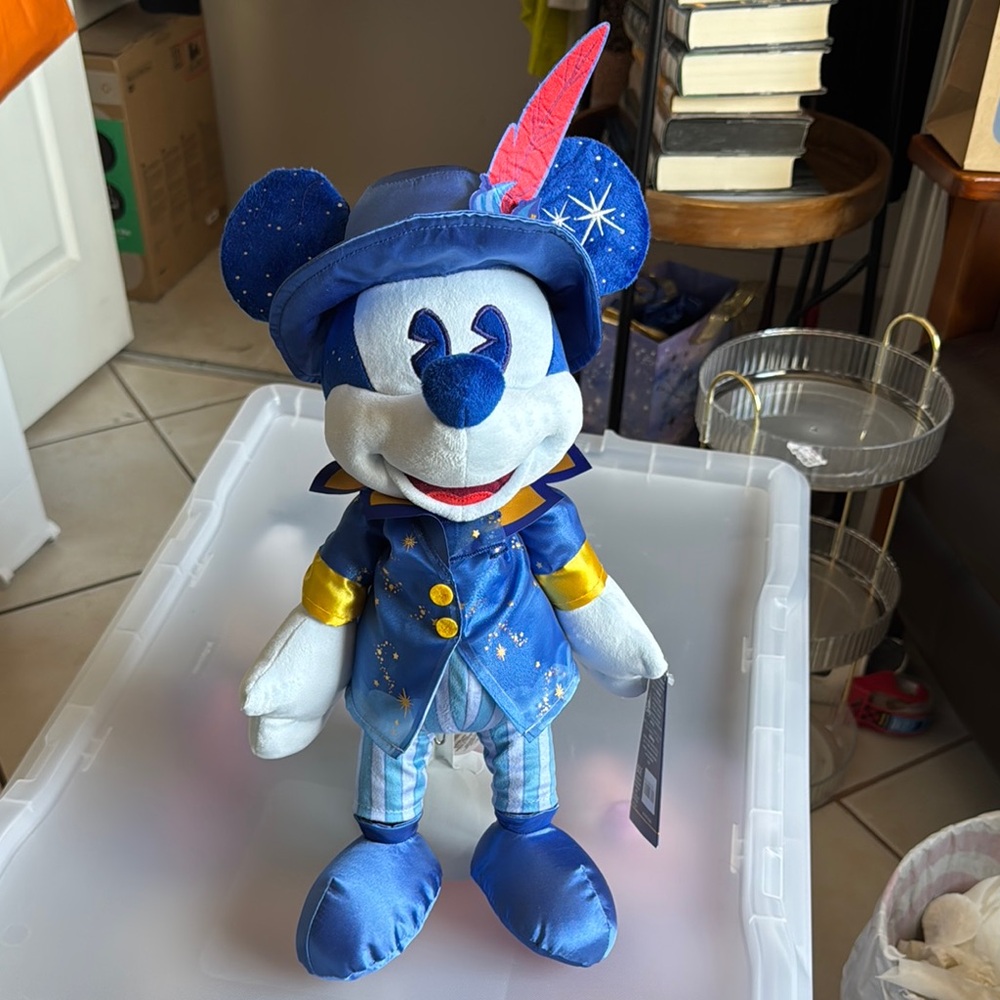 Blue Mickey Mouse Plush with Hat and Feather